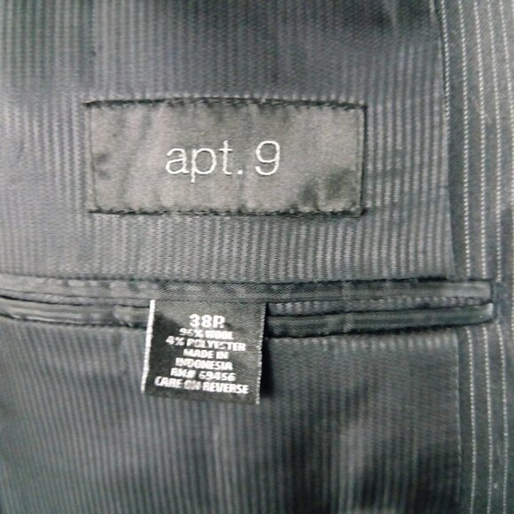 Apt. 9 Wool Blend 38R 3 Button Black Pinstripe Suit Blazer Jacket - Picture 8 of 13